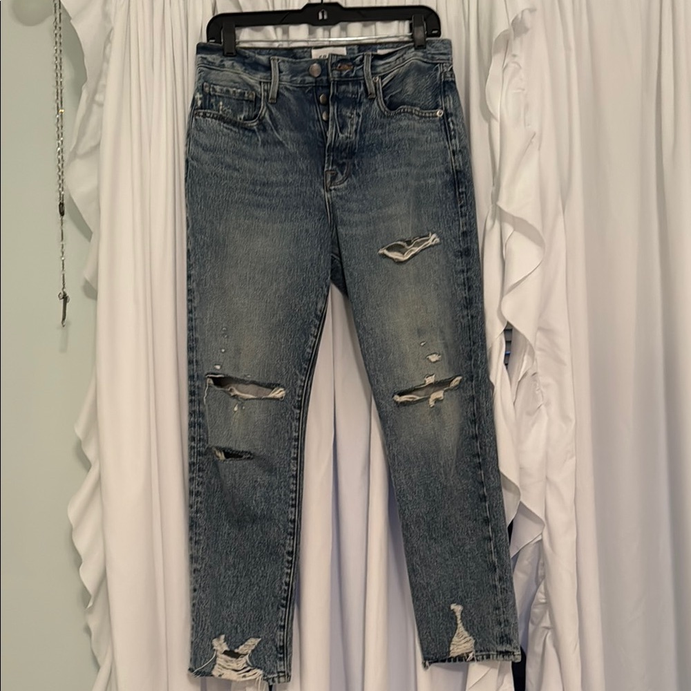 Frame Denim Distressed Ankle Jeans in Blue